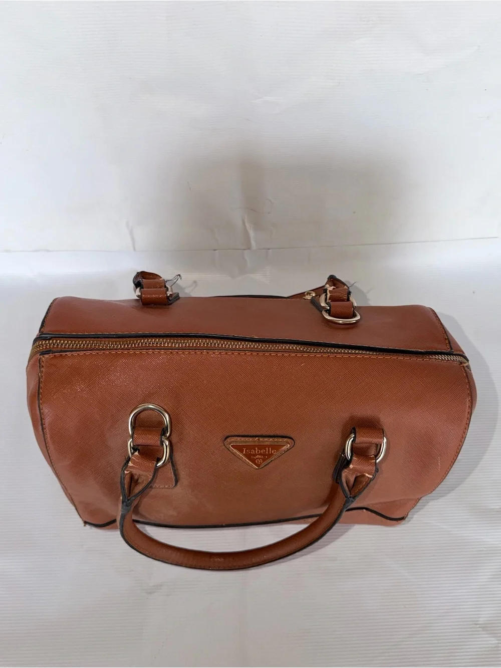 Structured Leather Satchel in Cognac with Gold Hardware